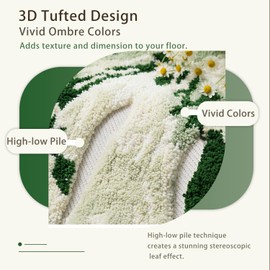 VivaNest Luxury Sage Green Leaf Bathroom Mat Monstera, 32.3"x36.6" Extra Soft, Absorbent Washable Tufted Bath Rug, Non-Slip TPR Backing, Plush Shaggy Bath Carpet for Floor, Bathtub