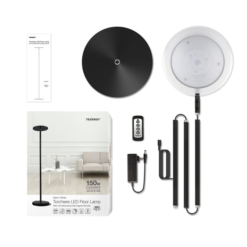 Tenergy Modern Torchiere Floor Lamp, 3000L LED, 30W, Remote Control,