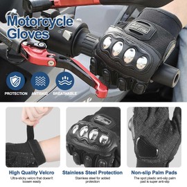 Qaemyro Stainless Steel Motorcycle Gloves for Men, Touchscreen Gloves for Dirt Bike Riding Road Racing Cycling Motocross - Black XL