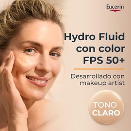 Eucerin Sun Face Hydro-Fluid FPS 50 + Tono Claro 50ml Protector Solar Facial con Color, textura ligera, suave y refrescante. Rápida absorción sin sens