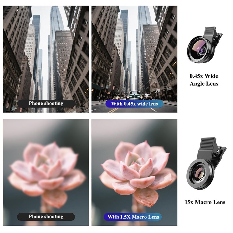 KWTOUL Phone Camera Lens 2 in 1 Phone Lens Kit,