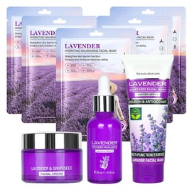 Lavender Skincare Set - 8PCS Facial Skin Care Set with Lavender Face Mask, Face Serum, Face Cream and Facial Wash
