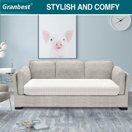 Granbest High Stretch Sofa Seat Cushion Cover Super Soft Couch Seat Cover Sofa Cushion Protector Jacquard Spandex Fabric with Elastic Bottom(3 Seater, Creamy White)