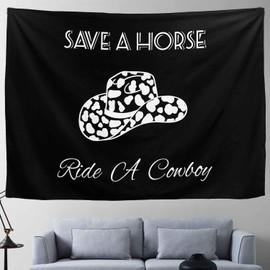 TUGCAY Save A Horse Ride A Cowboy Tapestry Black Tapestry Funny Western Hat Tapestries Wall Hanging for Bedroom College Dorm Living Room Aesthetic Decoration(39.4x59.1 Inch)
