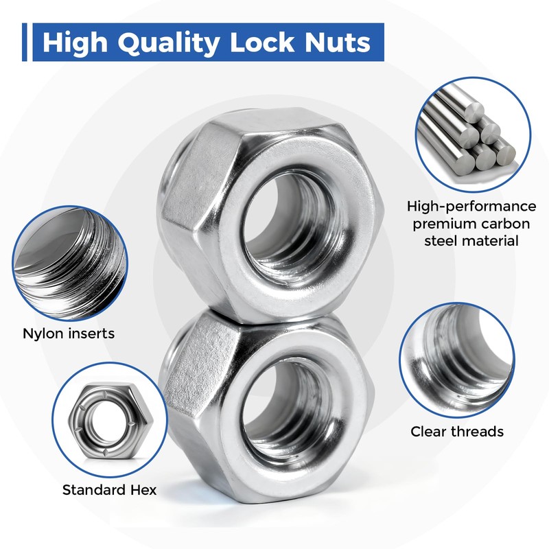 Wiewotsu 100 Pack 1/4"-20 Inch Lock Nuts, Premium Paterial Nylon