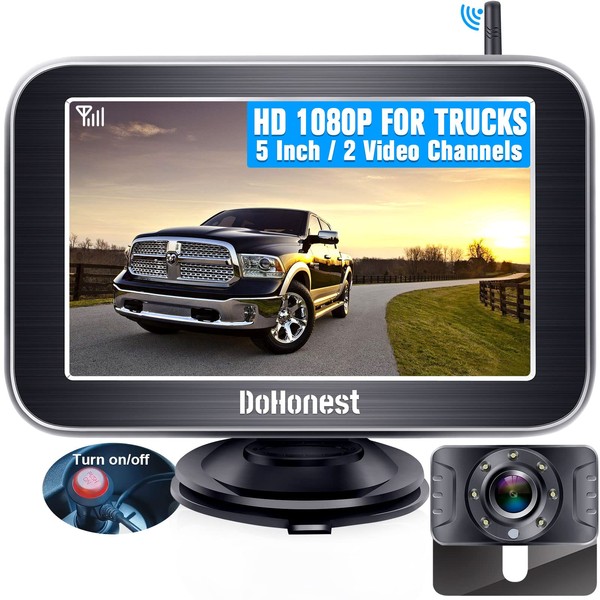 DoHonest Wireless Backup Camera Trucks: Easy Setup Stable Signal HD 1080P Car RV Bluetooth Rear View Camera 5 Inch Split Screen Monitor for Pickup Camper SUV Color Night Vision Waterproof -V25