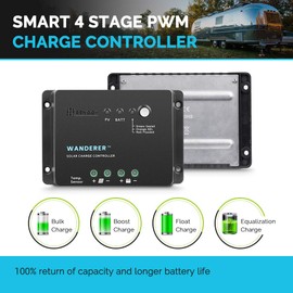 Renogy Wanderer 30 Amp 12V Advanced PWM Negative Ground Solar Charge Controller Battery Regulator Compatible with Sealed, Gel, and Flooded Batteries and Wanderer Temperature Sensor