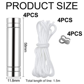 NewZC 4 Pcs Cylindrical Bathroom Light Pull Cord Handle Chrome Pull Cord Weight Handle with 150cm Long Nylon Pull Cord String Extension Connector for Bedroom Toilet Ceiling Light Fan Blind - Silver