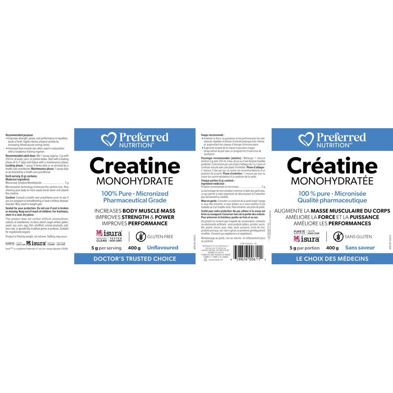 Preferred Nutrition Creatine Monohydrate, 100% Pure, Micronized, 400 g powder,