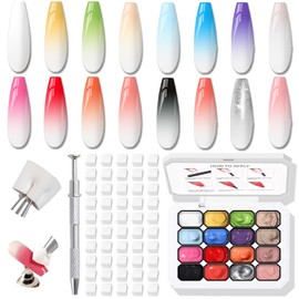 Ombre Gel Polish Palette,16Colors Pat Gel Paint Nail Art Kit Sponge Patting
