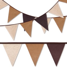 VitalCozy 33ft Western Cowboy Party Decoration Cowgirl Triangle Flag Lambskin Suede Wild West Pennant Banner Garland Streamer for Cowgirl Cowboy Birthday Safari Party Decor (Brown Series, Classic)