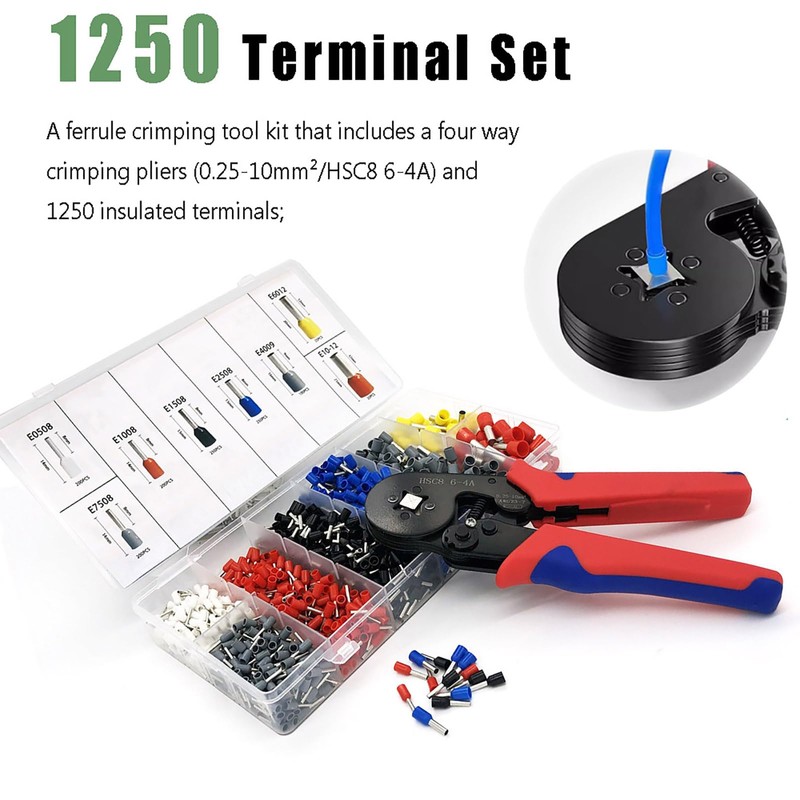 Generic Wire Ferrule Crimping Kit with 1250PCS Ferrules & Self-adjustable
