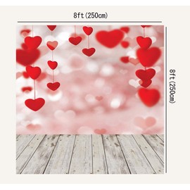 WOLADA 8x8ft Valentine's Day Photography Backdrop Love Heart Wood Floor Vinyl Background Photo Background Studio 10870