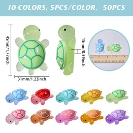FREEBLOSS 50Pcs Luminous Mini Turtles Resin Animals Figurine 5 Colors Turtle Decorations Plastic Medium Glow in The Dark 3D Resin Turtles 1.2x1.8x0.6 inch