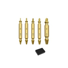 Screw removal tool with teeth extractor drill that supports 5 different sizes, removing tool for broken bolts, high speed steel with storage case. Drill compatible wear-resistant and heat-resistant