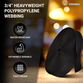 Strapworks Heavyweight Polypropylene Climbing Webbing, Black, 3/4" x 25 yd