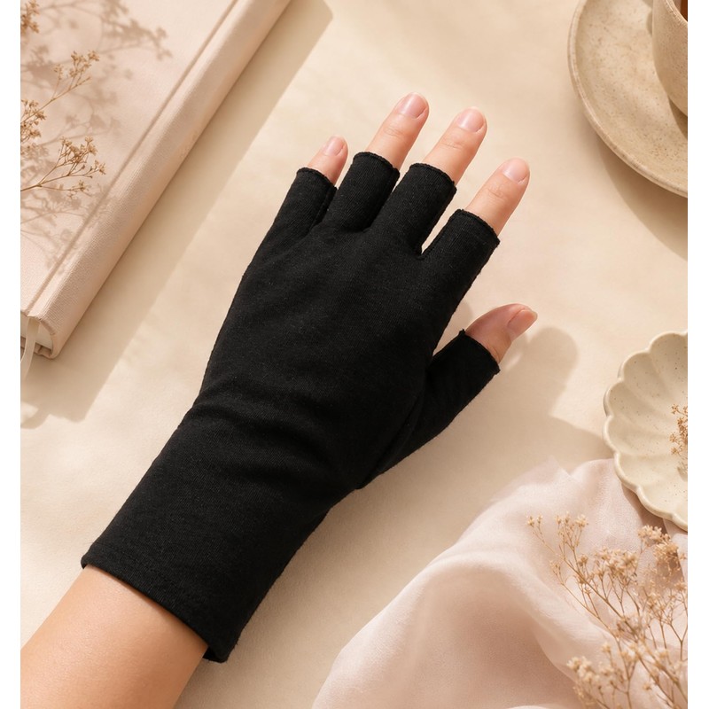 12 Pairs Black Cotton Gloves, Fingerless Cotton Gloves for Dry