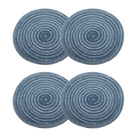 sourcing map 4pcs Round Braided Placemats 7" Non-Slip Round Table Mats for Dining Tables Washable Heat Insulation Woven Placemats Indoor Outdoor for Family Holiday Dinner, Dark Blue