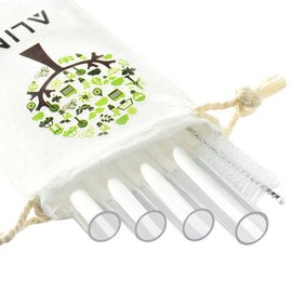 ALINK Reusable Clear Boba Straws, 10 in x 12 mm Jumbo Tritan Hard Plastic Smoothie Straws, Individually Wrapped, Pack of 4 with Cleaning Brush and Carrying Case