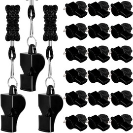 LIANGYUNZE Whistle, 20Pcs Black Professional Sport Whistle Set with Lanyard - Loud Pea-Less Whistle for Coaches, Referees, Lifeguards and Police