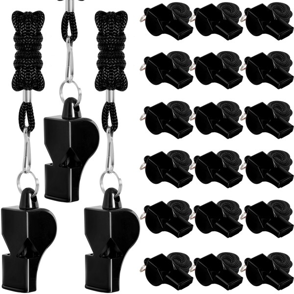 LIANGYUNZE Whistle, 20Pcs Black Professional Sport Whistle Set with Lanyard