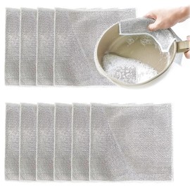 10 Pcs Multipurpose Wire Dishwashing Rags,Multipurpose Stainless Steel Cloth,Multipurpose Non-Scratch Scrubbing Wire Dishwashing Rags for Scrubbing and Cleaning Dishes,Pots,Sinks,Wet and Dry(Silver)