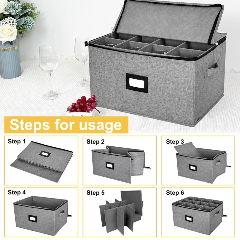 VERONLY Stemware Storage Cases,Quilted Wine glass Storage Boxes with Divider-China