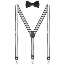 WANYING Men's Teenagers 2.5 cm Y Shape 3 Clips Braces & Bow Tie 2 in 1 Set Casual Business Party Wedding Striped, Striped White & Black