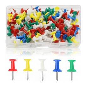 100 Pcs Thumb Tacks - Metal Drawing Push Pins Transparent Poster Pin Clear Plastic Head Poster Tacks Wall Hangings Steel Point for Home Office Pin Board Notice Board Pins(Silver Needle)