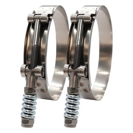 3.75 inch T Bolt Hose Clamp Stainless Steel - Spring Loaded Heavy Duty Hose Clamps 90mm - 98mm for 3.75" Hose, Auto-adjusting Diameter helps Maintain Constant Tension and Tight Fit (90-98mm, 2 Pack)