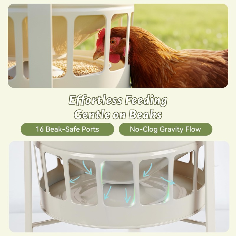 KOL Metal Chicken Feeder 50lbs Capacity with 16 Feeding Ports