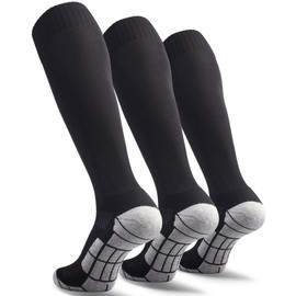 CWVLC Boy's Soccer Socks Youth Sport 3 Pairs Team Athletic Knee High Long Tube Cotton Compression Socks Black Small (3Y-5Y Youth/ 4-6 Women)