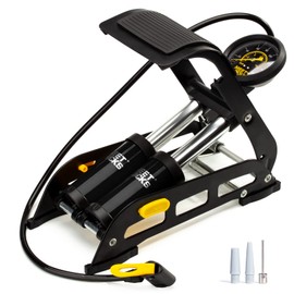 MEETLOCKS Double Cylinder Barrel Bike Foot Pump160PSI Aluminum Body Floor Air Pump with Precisional Accurate Pressure Gauge Smart Valve Head for Presta Schrader & Deutschland Valve Tire Pumps Black