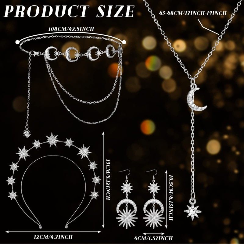4 Corona de Luna Estrellas Collar y Cadena de Cuerpo