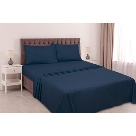 ROYALE LINENS 4 Piece Queen Sheets Set - Soft Brushed 1800 Microfiber Bedding - 1 Fitted, 1 Flat Sheet, 2 Pillow Cases - Wrinkle Free & Fade Resistant - Hotel Luxury Bed Sheets (Stripe Navy, Queen)