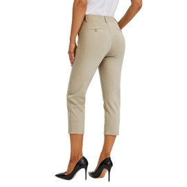Willit Women's Capri Pants Dress Yoga Pants Work Capri Slacks Stretch Office Pants High Waisted 21" Light Khaki 16