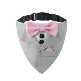 DOGTACT Tuxedo Dog Collar for Wedding Engagement and Birthday,Adjustable Formal Dog Bandanas Collar with Bow Outfit,Suitable for Small Medium Large Dog