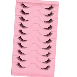 WALWAL False Eyelashes - Natural Curly 3D Volume Fake Mink Eyelashes, Perfect for Cat Eye Makeup! Fluffy, Light and Attractive (Half Eyelash Style C, 10 Pairs)