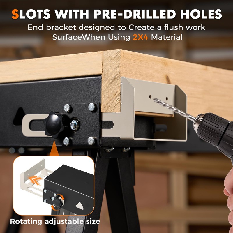 OLBRUS Heavy Duty Folding Sawhorse 2 Pack, Portable Metal Saw