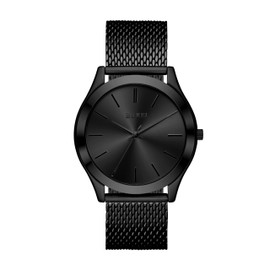 Men's Analog Quartz Waterproof Wristwatch Popular Thin Simple Stylish Business Casual Leather Strap Men's Watch, Black, Bracelet Type