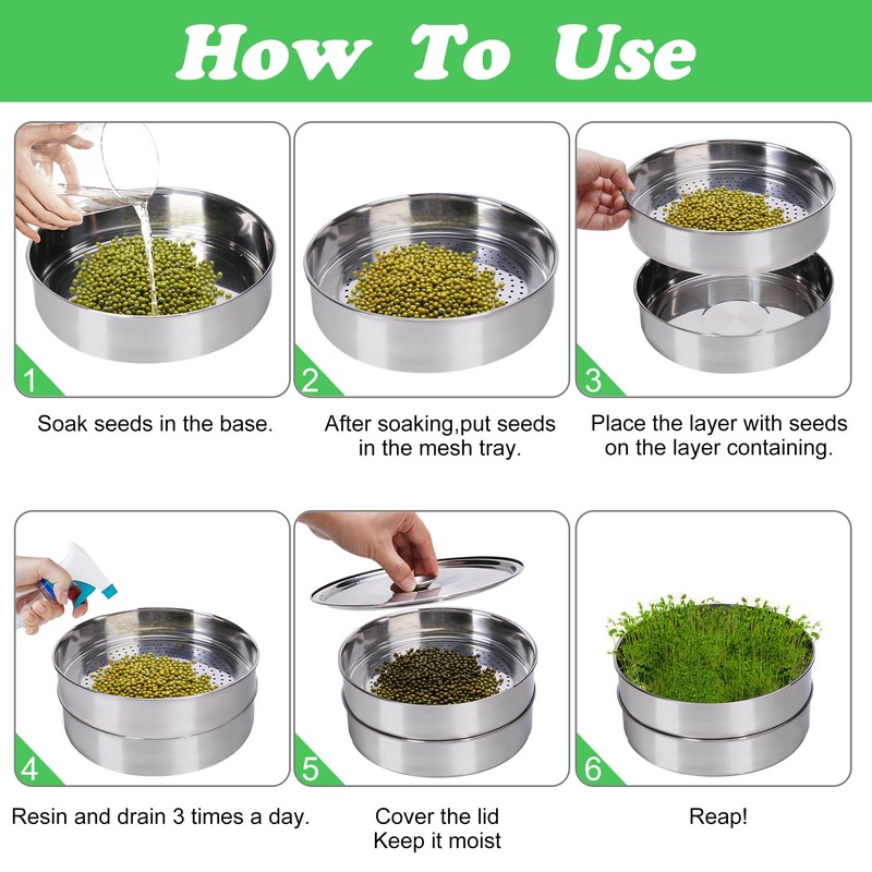 EBaokuup 5-Tier Stainless Steel Seed Sprouting Tray Kit-8.6" x 8.3"