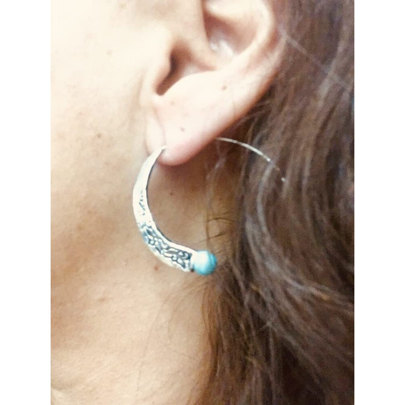 Decorated turquoise hoop earrings: earrings in Bali style