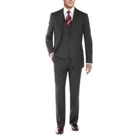 Salvatore Exte Men's Vested 2 Button Suit 3 Piece Blazer Vest Flat Front Pants (40 Regular US / 50R EU/W 34", Charcoal)