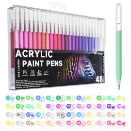 Acrylic Painting Gel Pens 48 Colors with 1mm Bullet Tip for Drawing, Coloring, Sketching, Journaling, DIY Art SuppliesInk Color: colored