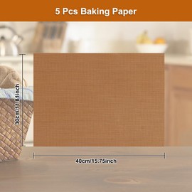 Pack of 5 Reusable Baking Paper, 30 x 40 cm, Permanent Baking Foil for Baking Trays, Fibreglass Material, Permanent Baking Mat, Teflon, Baking Film, Reusable for Baking, Cooking, Grilling, Frying and