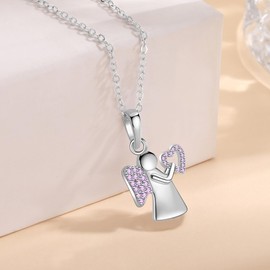 Jrêveinfini Guardian Angel Necklace Women Girls 925 Silver with Pendant, Christening Gift for Girls Women, Adjustable 40 + 5 cm, Sterling Silver, Cubic Zirconia Zircon