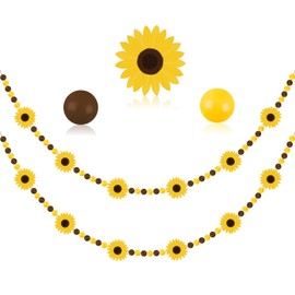 8.2 Ft Spring Sunflower Wooden Beads Garland Sunflower Garland with Wooden Beads Rustic Farmhouse Wood Beads Sunflower Hanging Banner for Home Office Party Decor Tiered Tray Shelf Displays