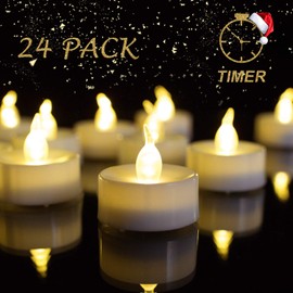 Beichi Battery Operated Tea Lights with Timer,A Great Choice Heighten The Festive Atmosphere, Set of 24 LED Timed Tealight Candles, Warm White Flickering Electric Tea Candles, 6 hrs On 18 hrs Off