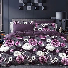 Luxton Antonella Garden Floral Plum Quilt Cover King Single Botanical 2pcs Grey Purple Quilt Cover Set (King Single Size)