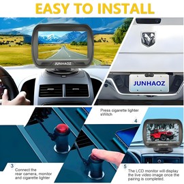 JUNHAOZ Rearview Car Backup Camera for Car Trucks, SUVs, Pickups, 4.3-Inch IPS Monitor,Night Vision, DIY Guide Lines, Front/Rear View Camera Switch, Dual Brackets Install (K4301)